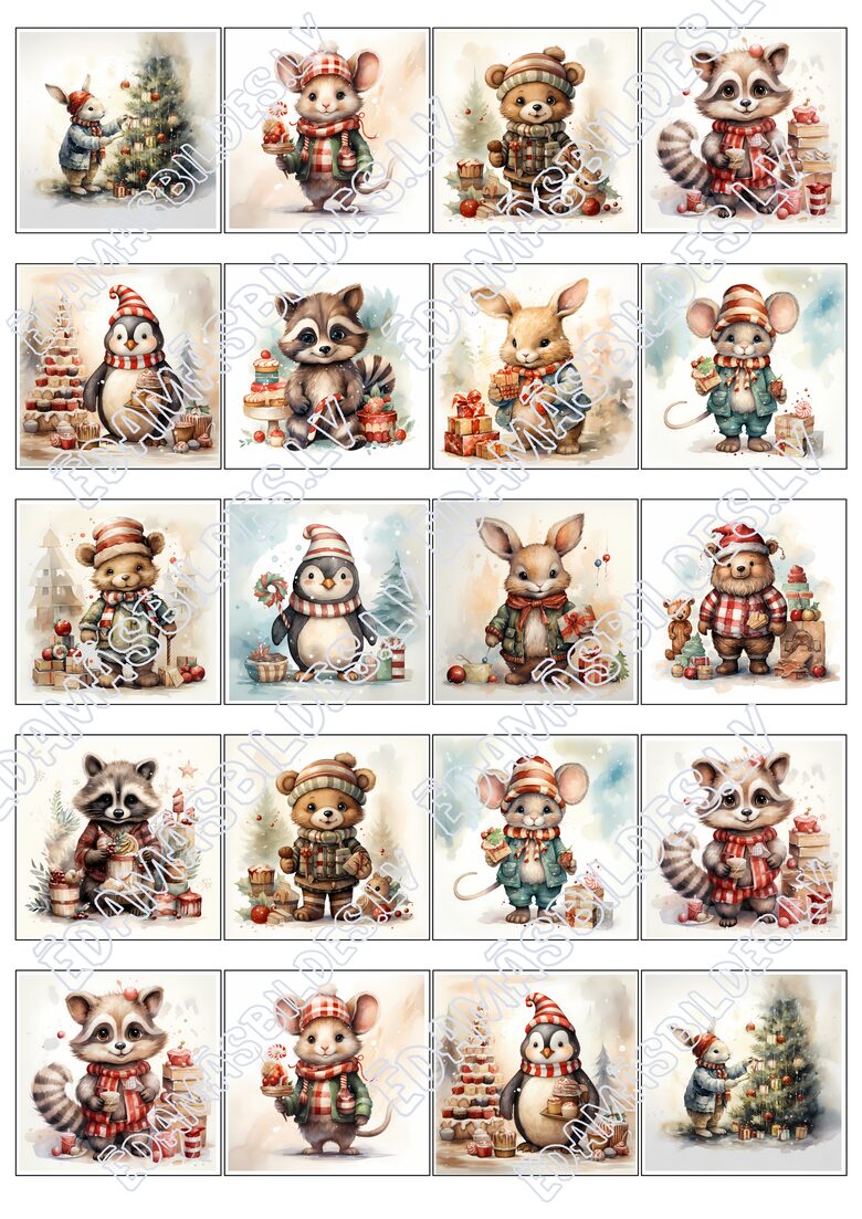 Chocolate Transfer Sheets "Retro Ziemassvētki", 5*5 cm